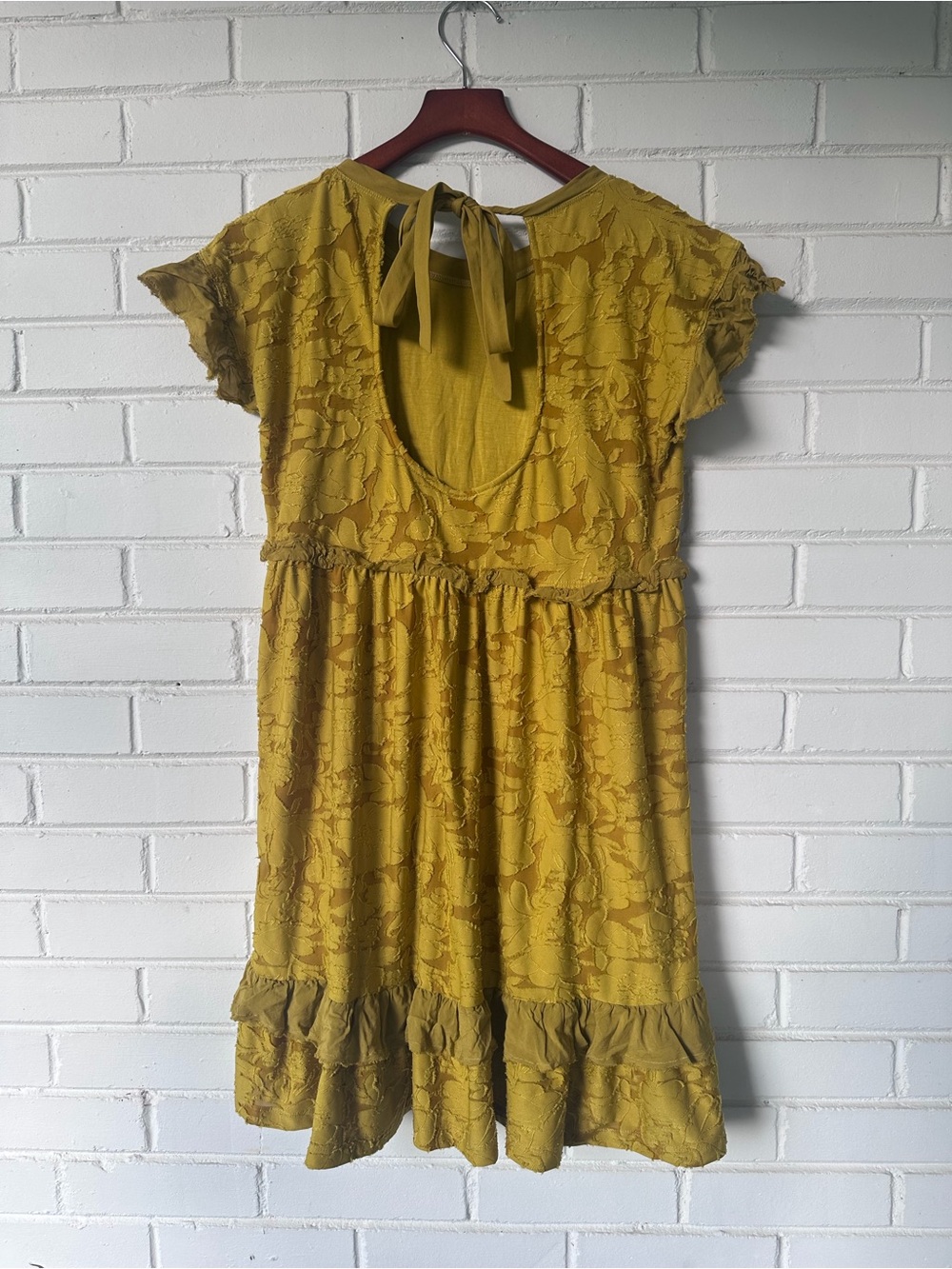 Anthropologie Mustard Lace Ruffle Tiered Dress - Picture 3 of 6